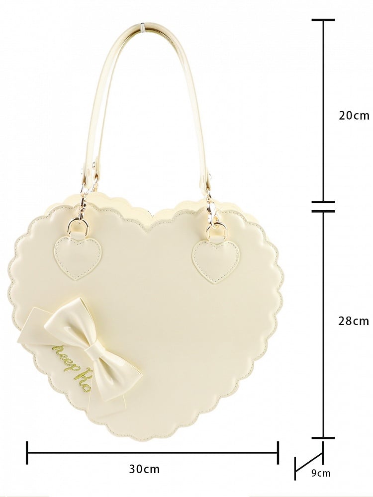 / with Crossbody Heart-shaped Hand - Zipper Bag Sweet PU Lolita Yellow Bow Leather