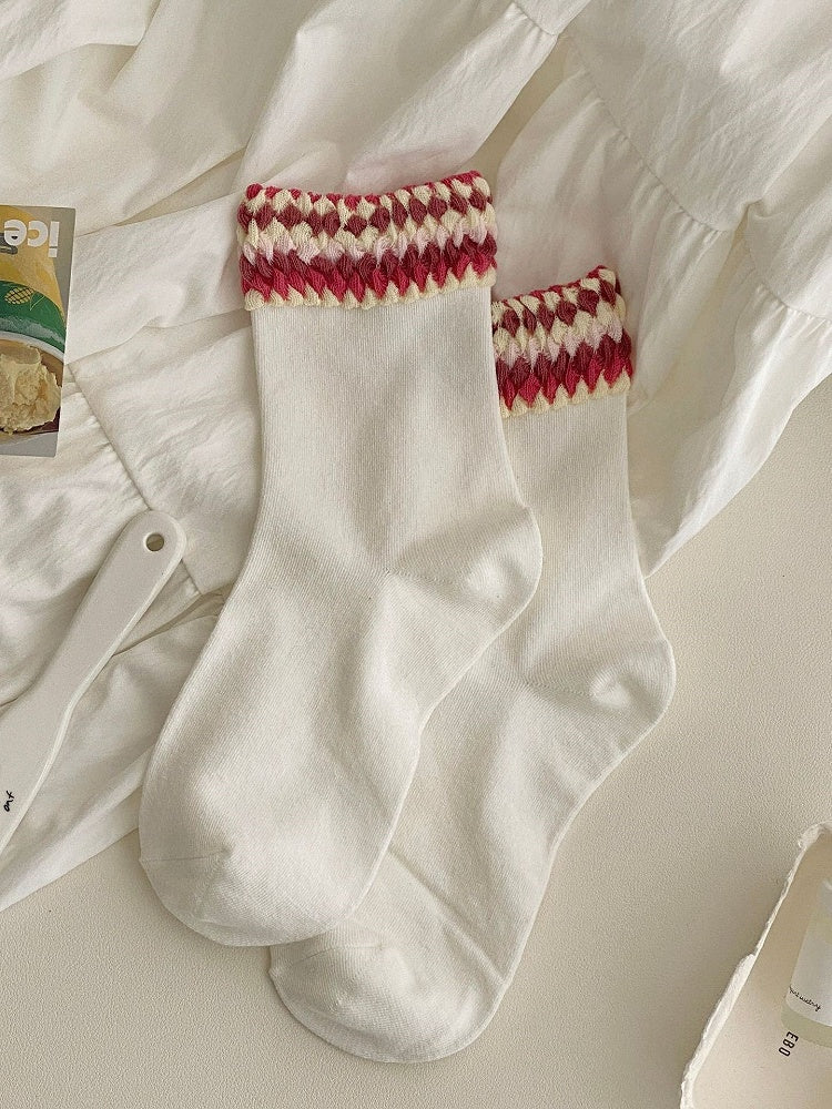 Calf Red/Yellow/Blue/White Lolita Socks
