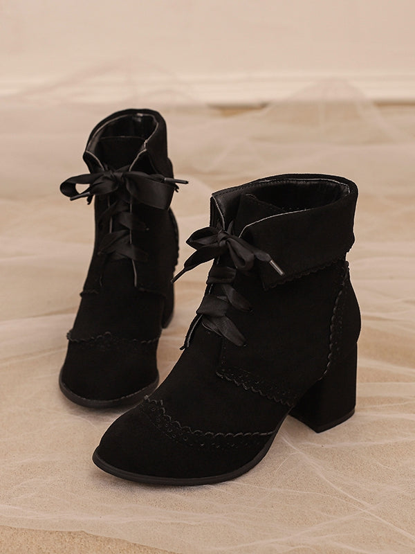 Schwarze Lolita-Stiefel mit normaler/dicker Manschette und hohem Absatz