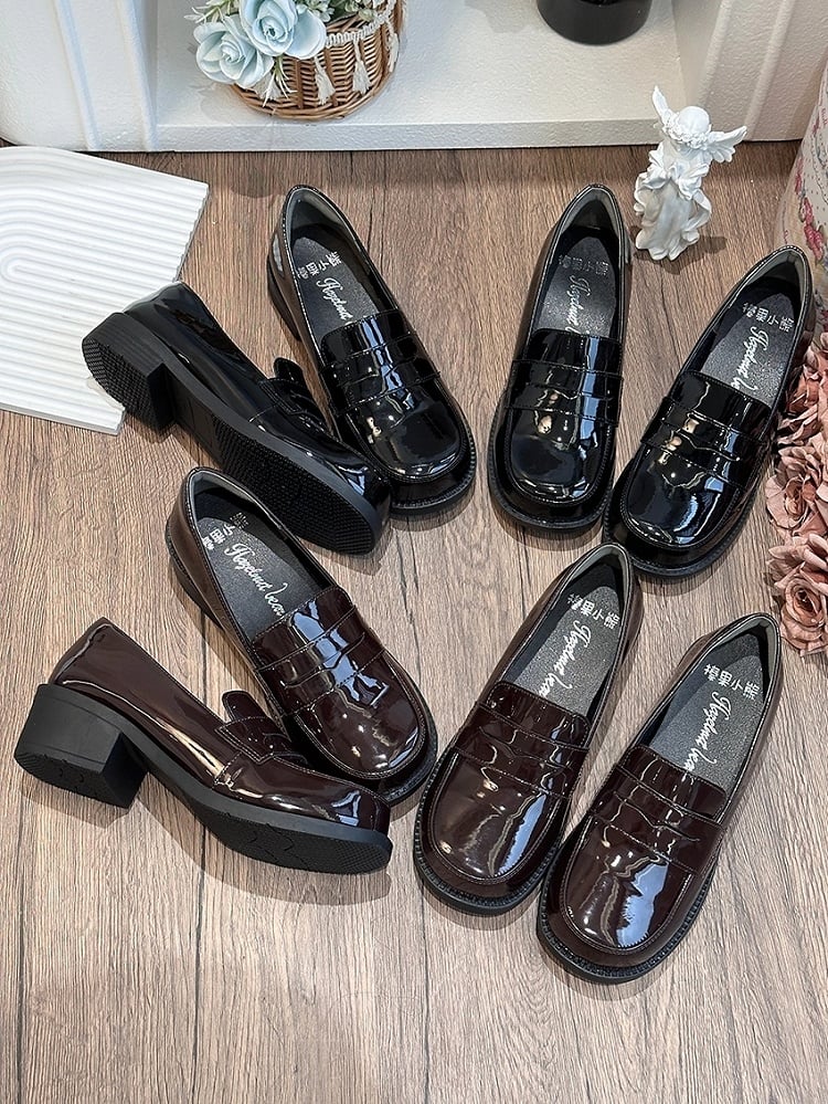 Black in Low-heel Style PU Slip-Ons Preppy
