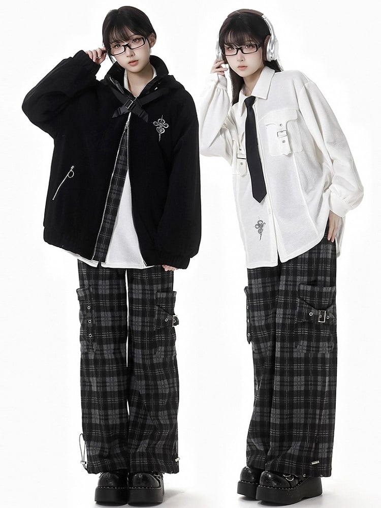 Black Snake Criss-cross Buckle Straps Hooded Jacket