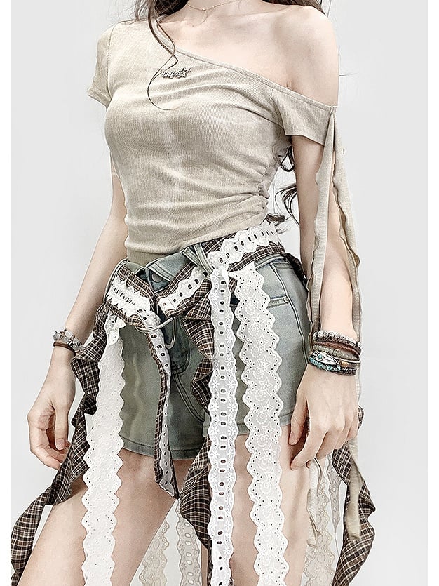 Neckline Beige Glamorous T-shirt Asymmetrical