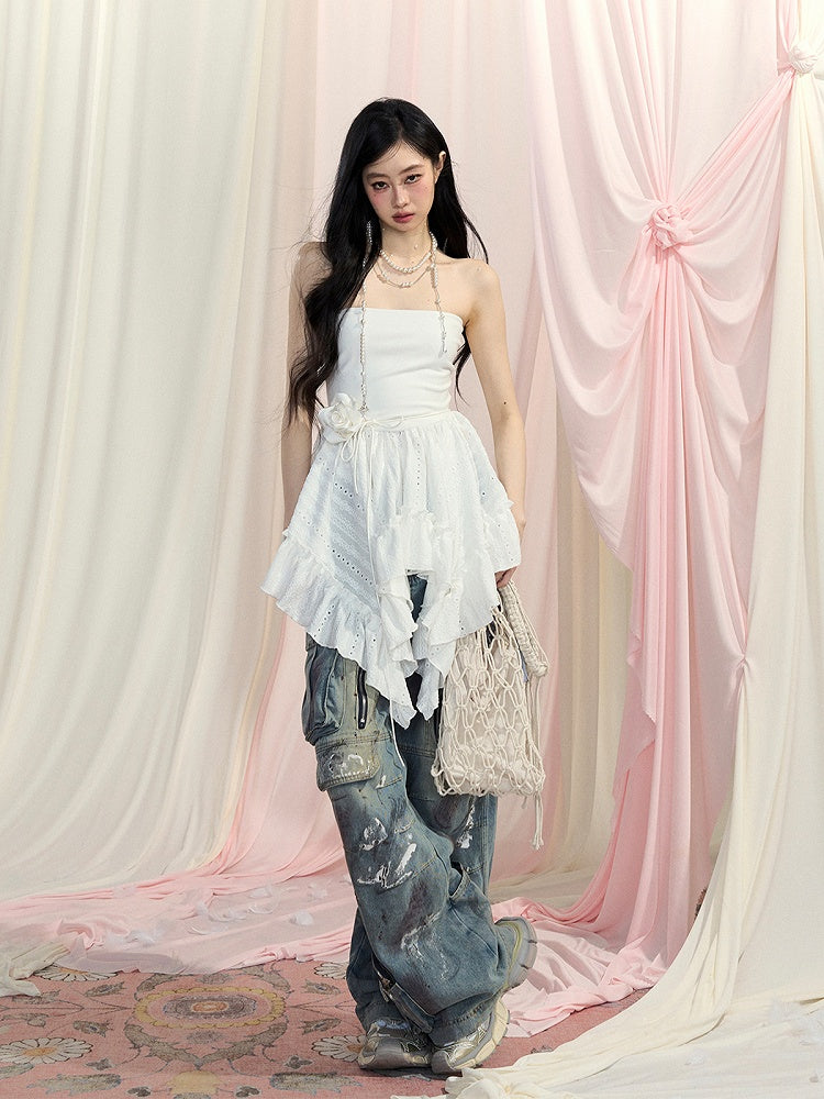 Strapless Top White Handkerchief Hem Glamorous