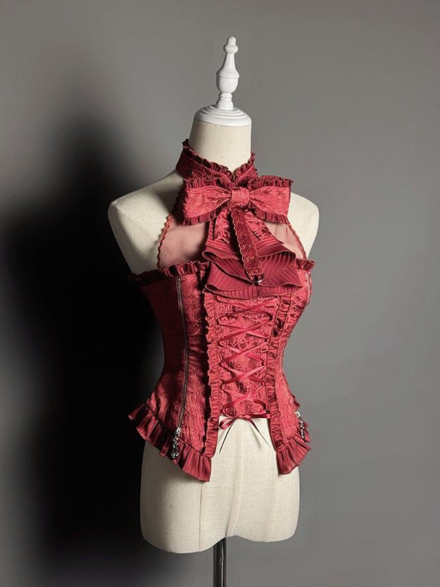 Neck Red + Lolita Tiered Full Top Set Halter Gothic Sleeveless Skirt