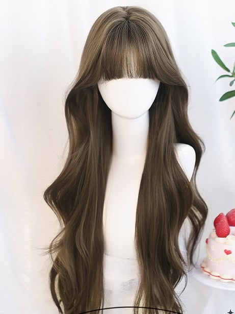 Wig With 65-70cm Wavy Air Brown Long Bangs