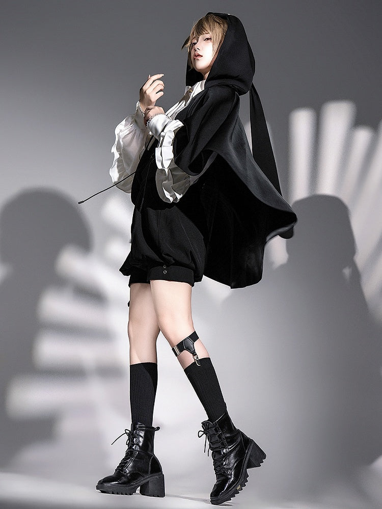Fashion Ouji Hem Lolita Black Cape High-low