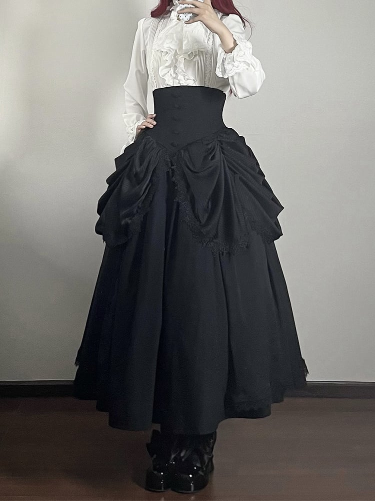 Black Gothic Lolita Corset Belt Waist Boned Aristocrat Victorian Skirt High