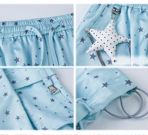 Blaue Cargohose mit weitem Bein und Allover-Taille und Kordelzug im Sternenmuster