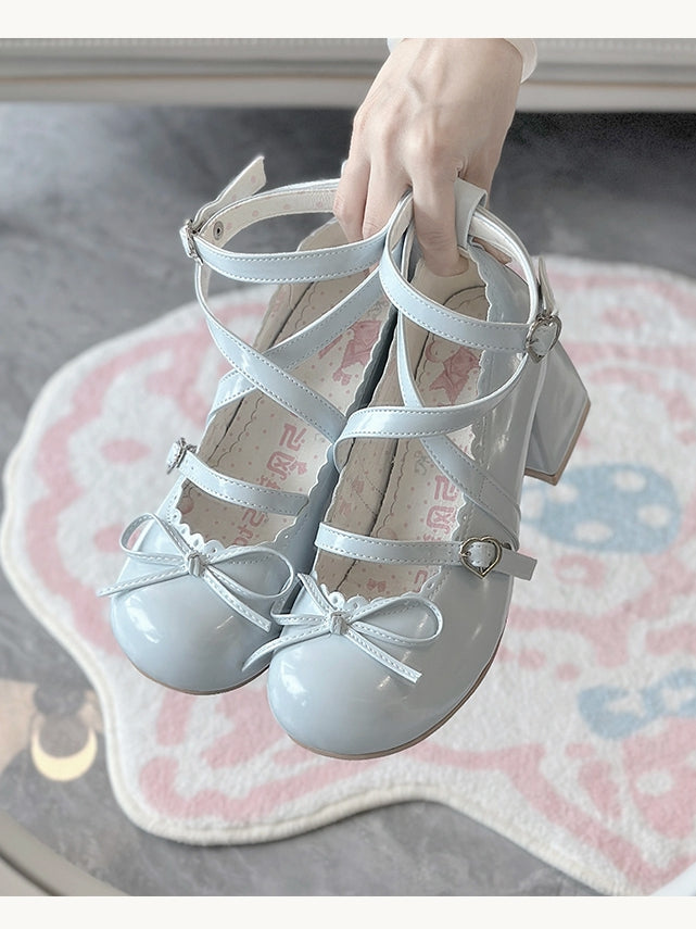 Details Heels Lolita Heart - Buckle Bow Dreamy Knotted Mid Top