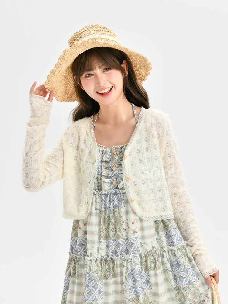 Sweet Creamy Yellow Lace Trim Cardigan