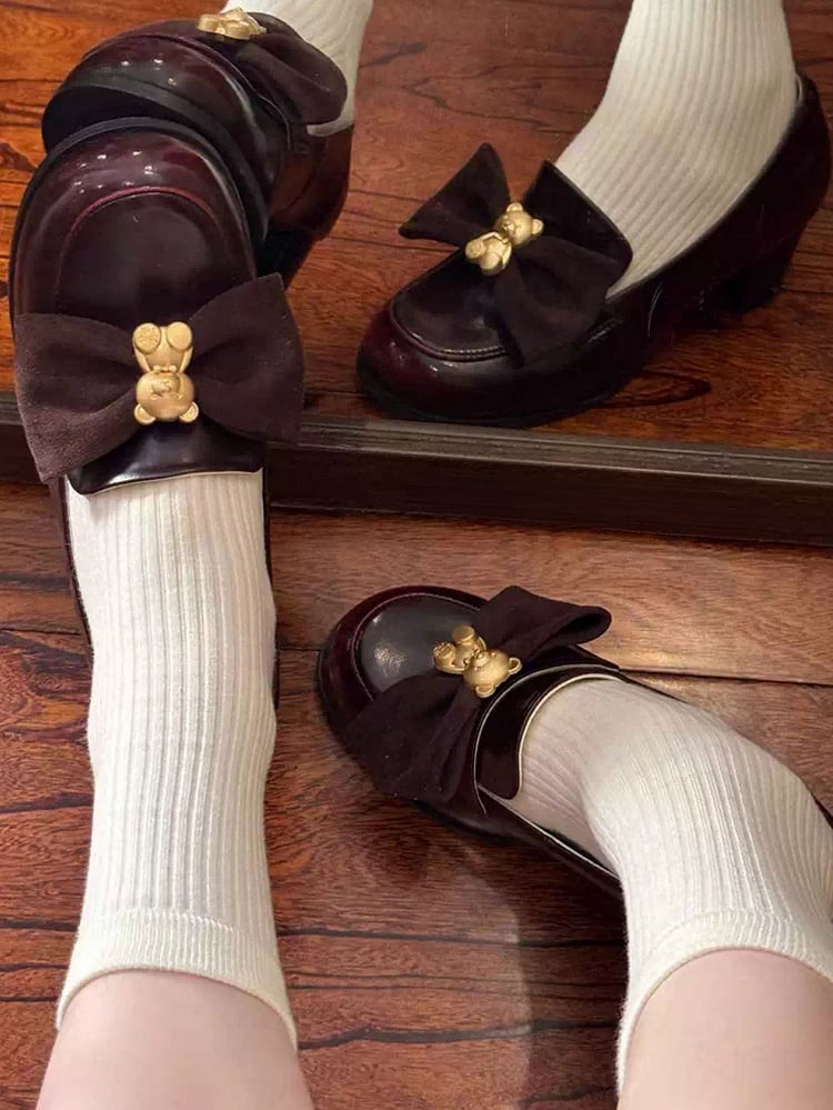 Decorated at Top Loafers Bear Red Bow Wine