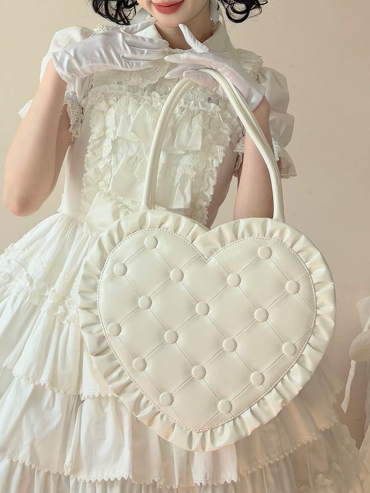 White Trim Quilted with Handbag Heart-Shaped Lolita Ruffle