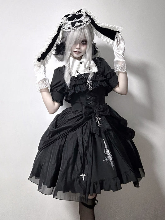Bat Collar Sleeves Shirt Short Shape Black Gothic White Wings