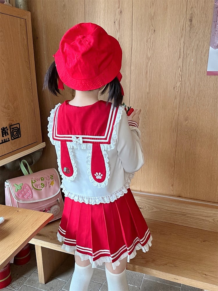 Pink/Wine Ruffled Sailor Collar Bunny Ears Design Back Red JK Uniform Top Light