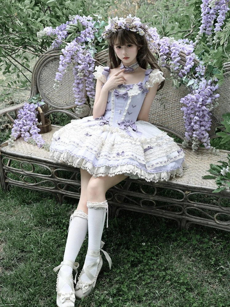 Rock Akzente Lila Kleid Taille Pullover Lolita Schleife Stäbchen Ballercore