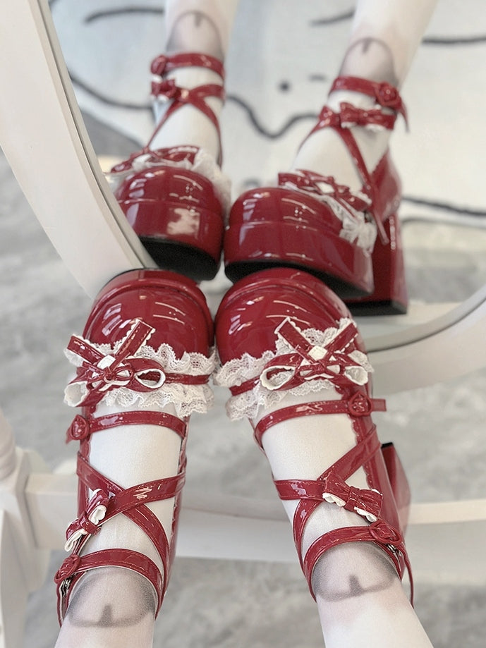 High Wine Heels Ruffled – Lolita Red Lace Dreamy