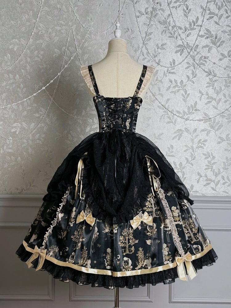 Waist Overlay Lolita and Drawstring Jumper Skirt Corset Black Gold