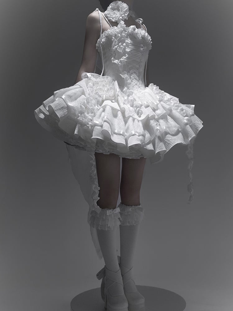 Neckline Angel Shiro Goth All White Boning Lolita Roses Fabric Dress Butterfly