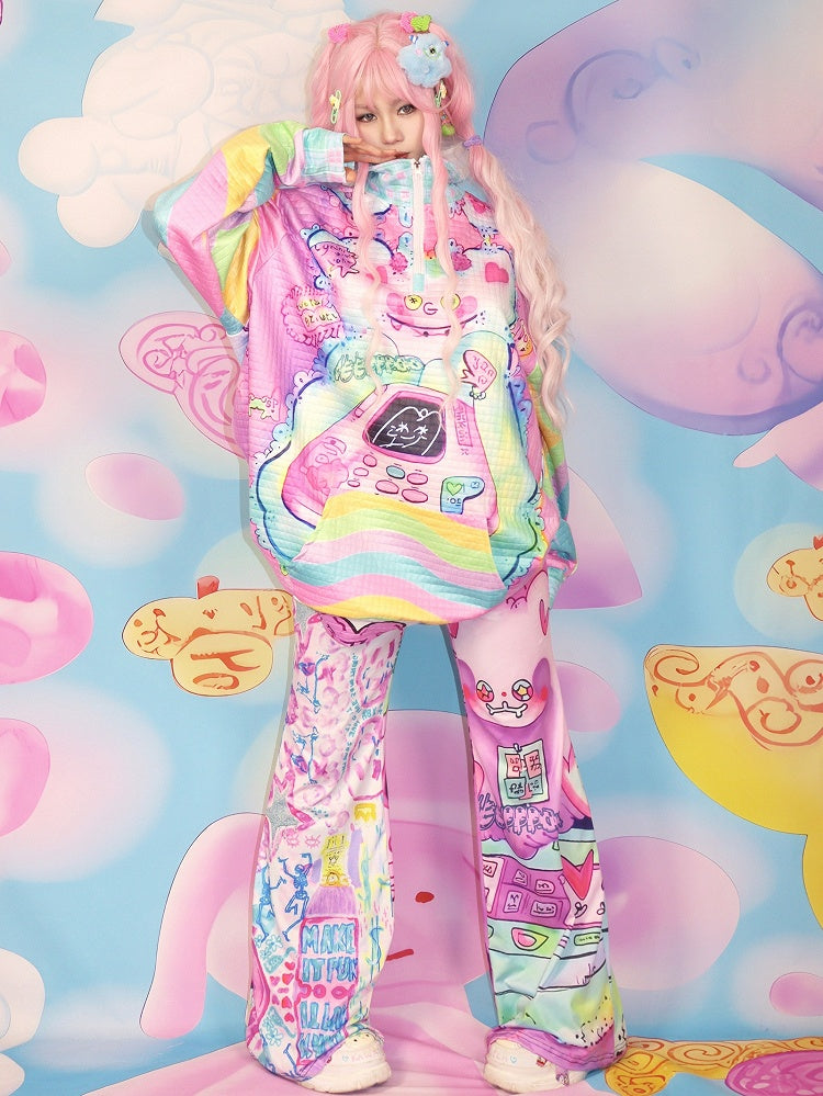Print Sweatshirt Mode Cartoon Bunte Gyaru