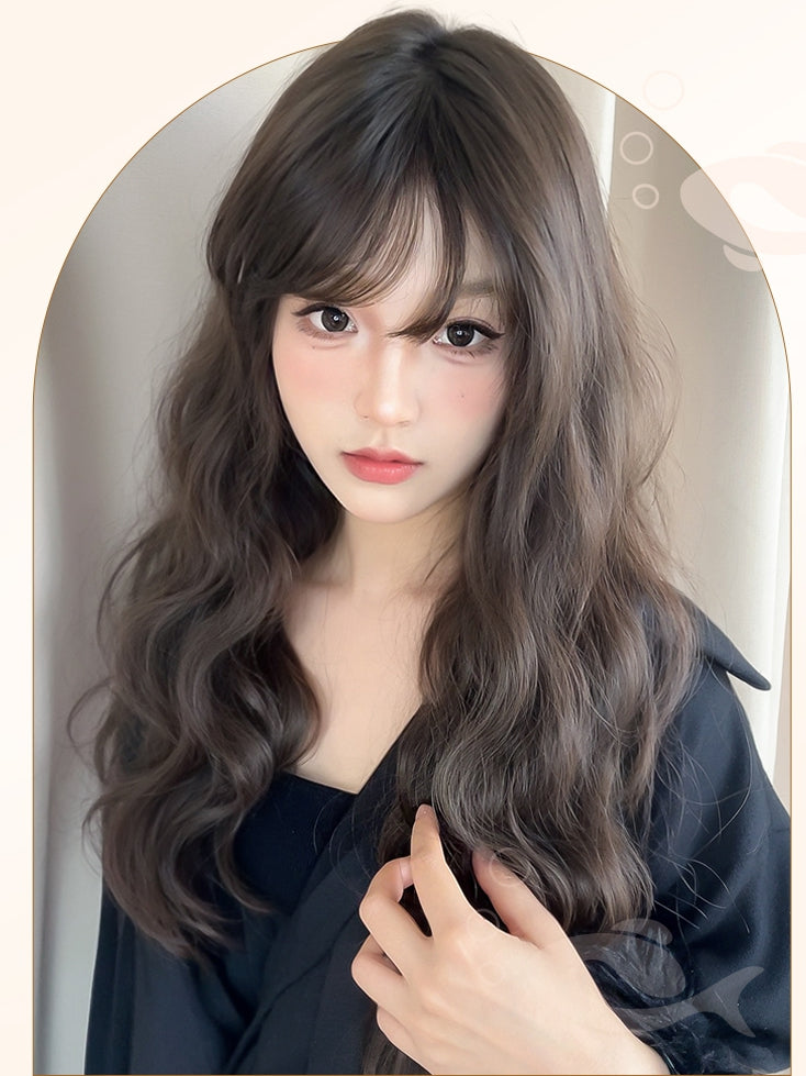 60CM Length Wavy With Wig Bangs Brown