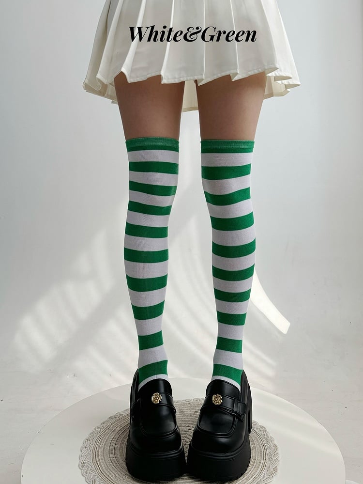 Striped Pattern Lolita Over Knee Stockings
