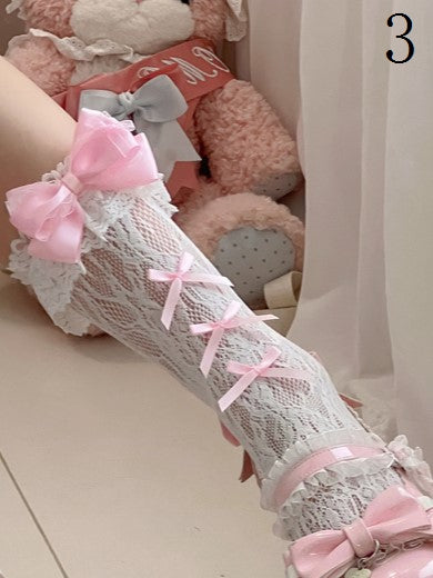 Lolita Stockings And Under-knee Bowknot Ears Details Rabbit With Y2K Pink White/Black