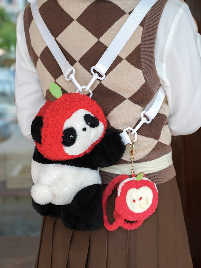 Cute Backpack Bag Keychain Backpack/Crossbody Apple Plush + Hat Panda