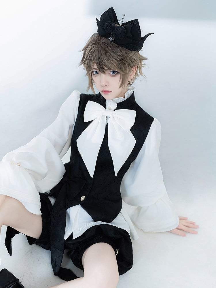 Ouji Waistcoat Collar Jacquard Banded Black Prince