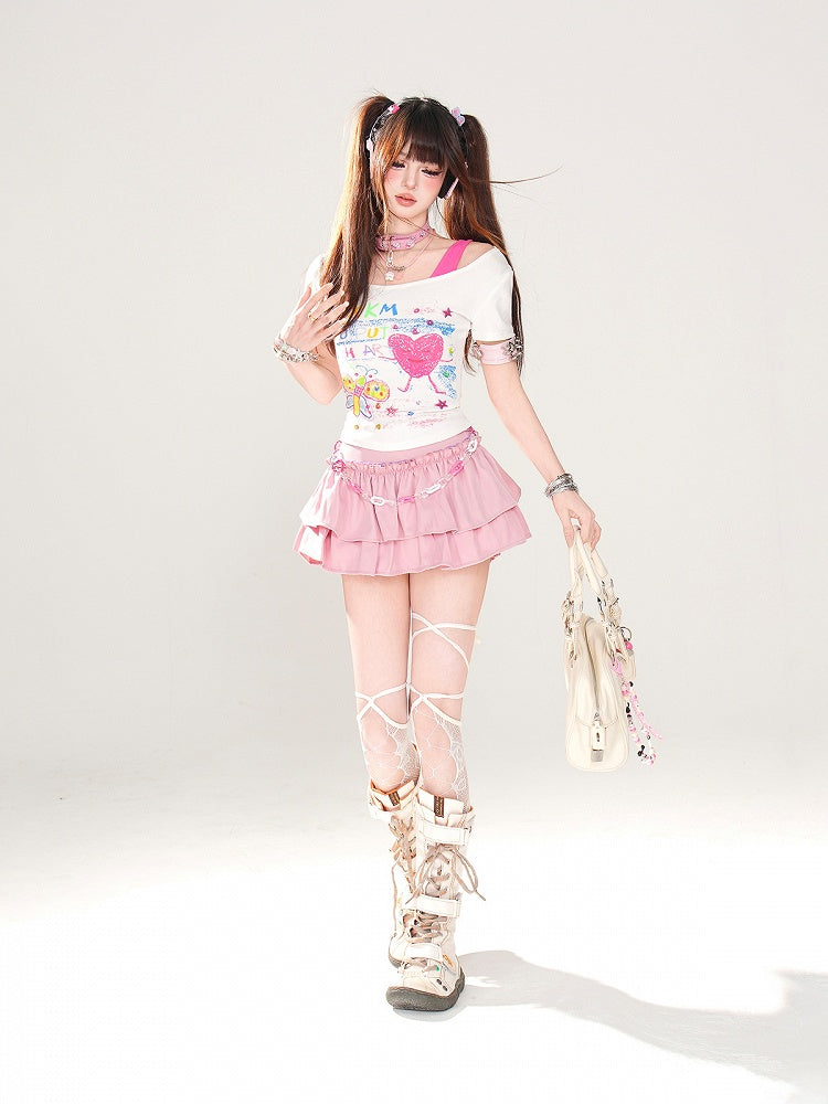 Tiered Mini Skirt Pink A-Line Glamorous