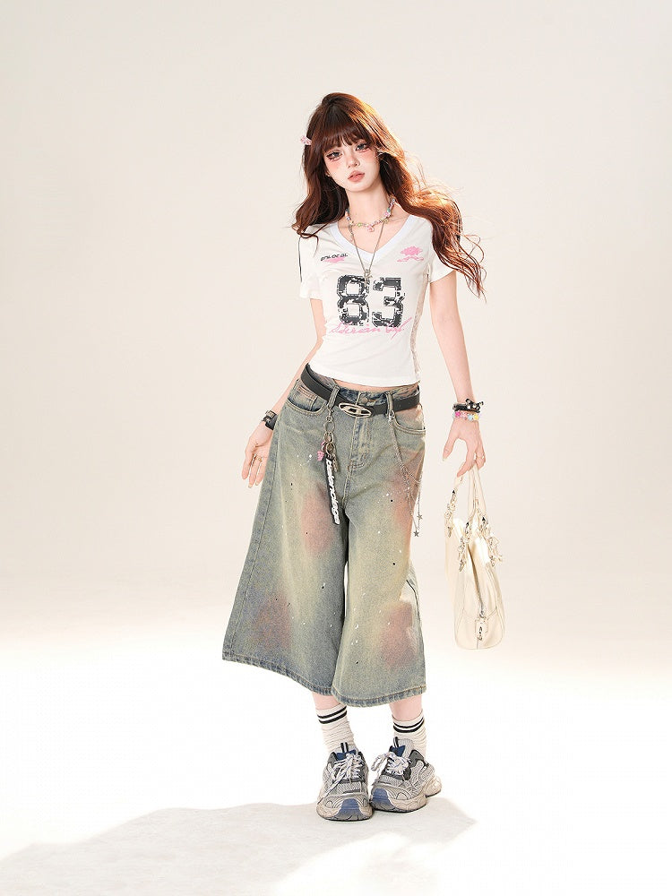 Blue Low Distressed Rise Sequin Details Straight-Leg Jeans