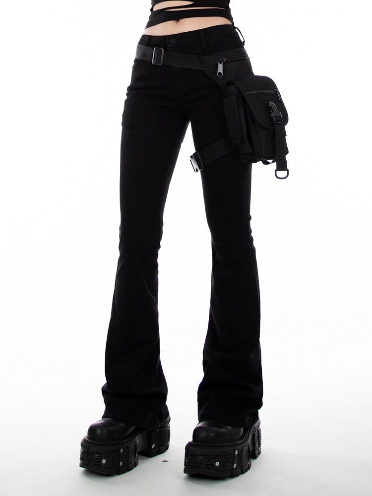 Black Low Waist Slim-fitting Flared Jeans
