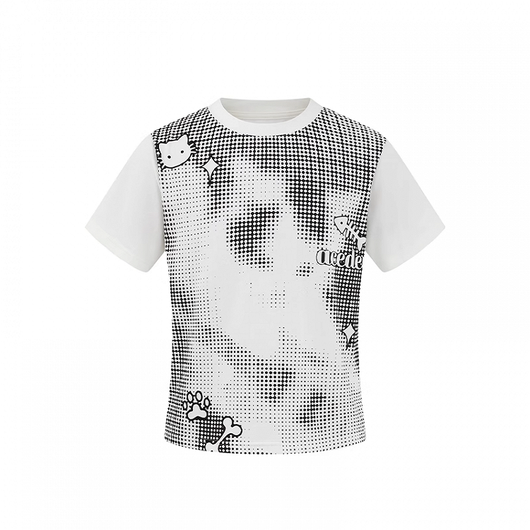Dot T-shirt Entzückende Cartoon Druck Weiß Rundhals Polka