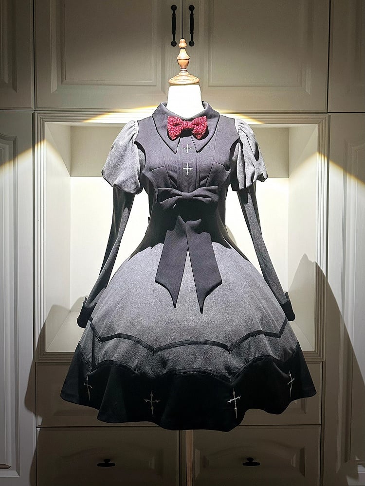 Geschwungenes Gothic Grau Schwarz und Flügel Lolita Fledermaus Mieder Juliette