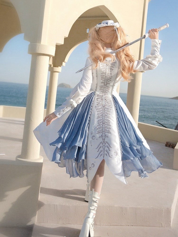 Blue Hem and Skirt Handkerchief White