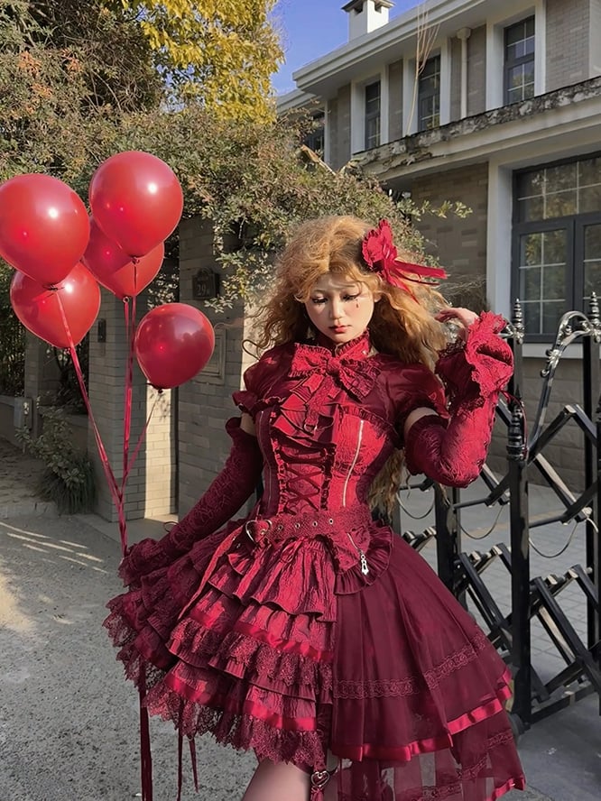 Neck Red + Lolita Tiered Full Top Set Halter Gothic Sleeveless Skirt