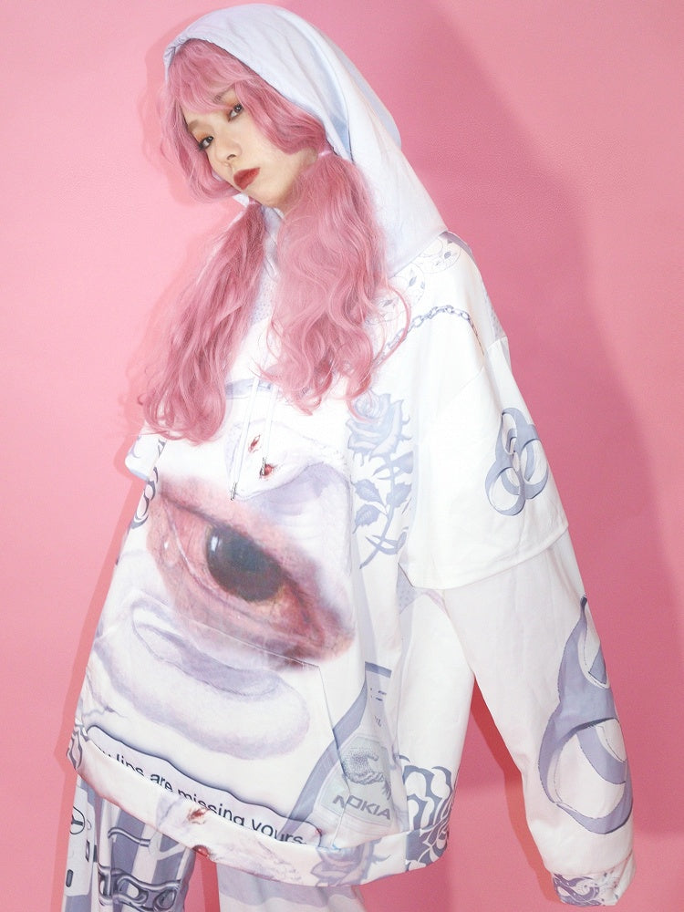 Eye White Print Guro And Hoodie Kawaii Snake