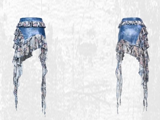 Grunge Punk Rock Fairy Style Blaue Schmetterlinge Stufenrüschen Asymmetrischer Saum Patchworkrock