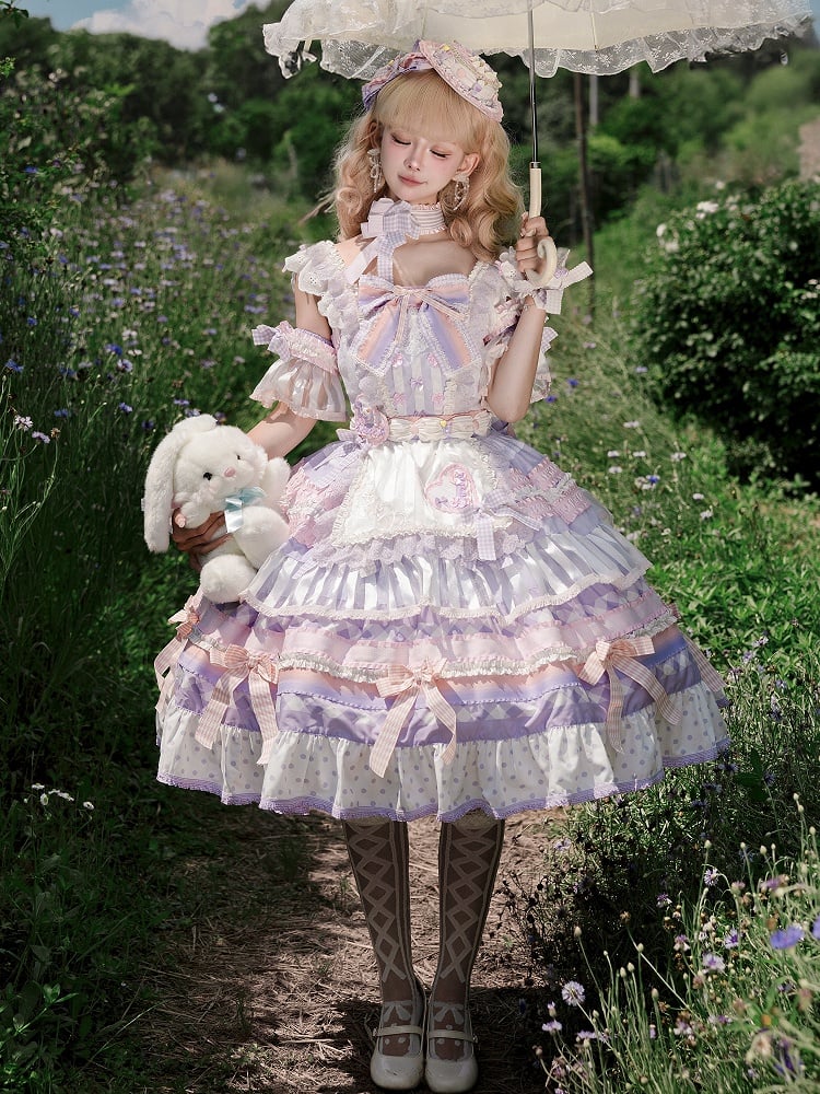 Taro Skirt Sweet Paste Accents JSK Lolita Purple Tiered Cake Bow Set Full