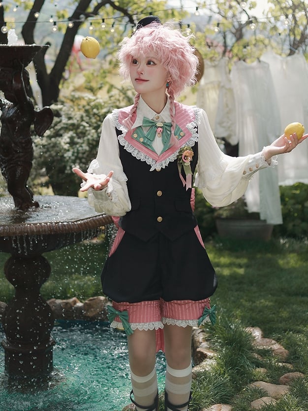 + Zirkusweste und schwarz-rosa Lolita-Blazer mit Kragen-Vibes Ouji