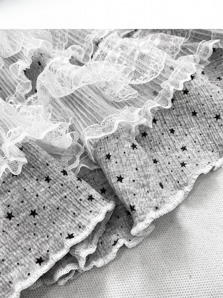 Polka-dot Pants Trim Y2K + Lace Skirt Tiered Cut Bittersweet Pattern Gray Wide-leg