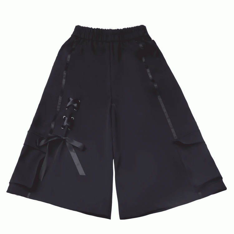Shorts mit weitem Bein und Schnürdetail in der Taille, schwarz/kariert, elastisch