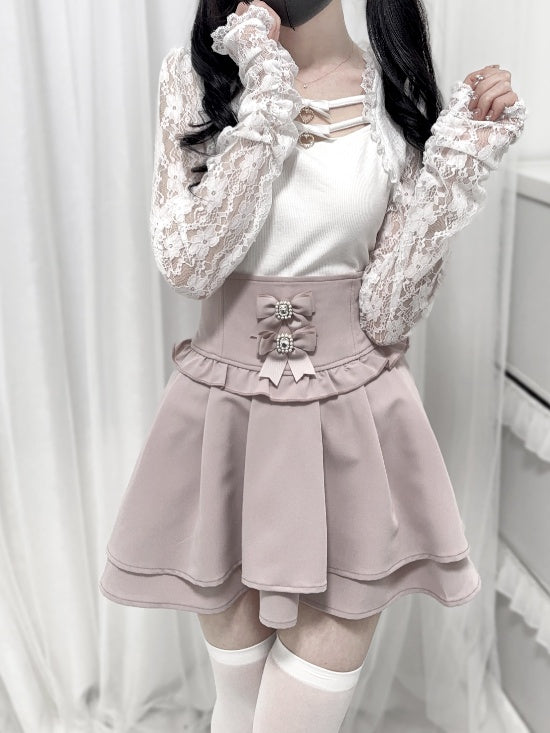 Jirai Kei Black/White Bowknots Neckline Lace Sleeves Top