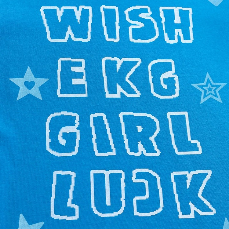 Daily Kawaii Blue Fitted Shoulder T-Shirt with Letter Print
