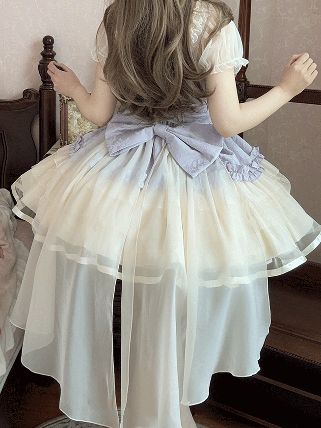 Train Beige and Purple Big Corset Sweet Lolita Balletcore Dress Waist Lace-up with Bow JSK