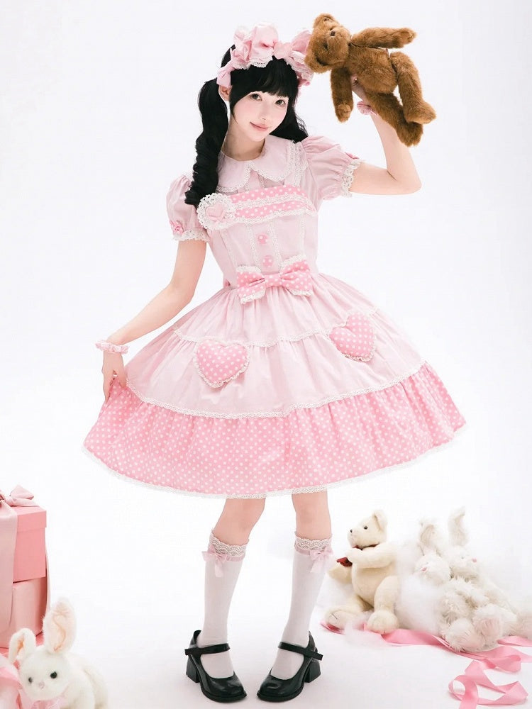 Cotton Old Polka Pink Dots School Dress Lolita White