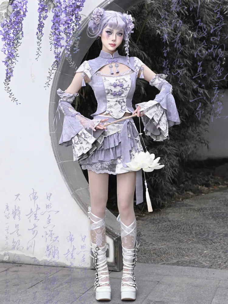 Purple Fabric Shorts Print Skirt Lining S Chinoiserie Dragon Clearance-Size 65-69CM Waist for with