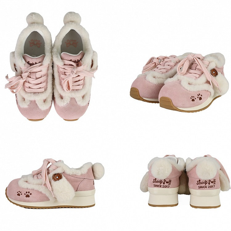 Sweet with Accents Ears Tail Paw Embroidery Sneakers Print - Plush Pink Dog Lolita