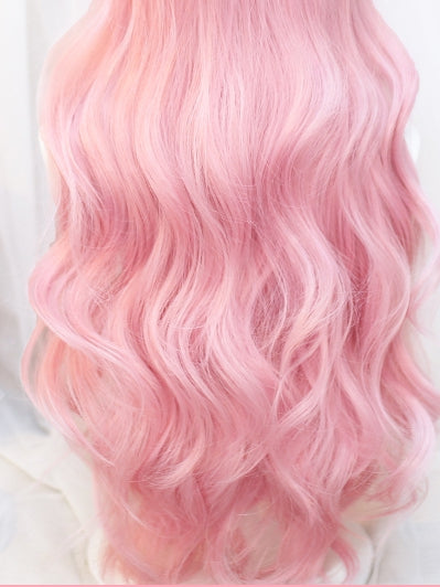 Wigs Bangs Pink Wavy With Long 80-85cm