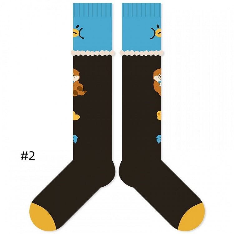 Niedliche Cartoon-Socken mit Otter-Muster und Rüschenbündchen