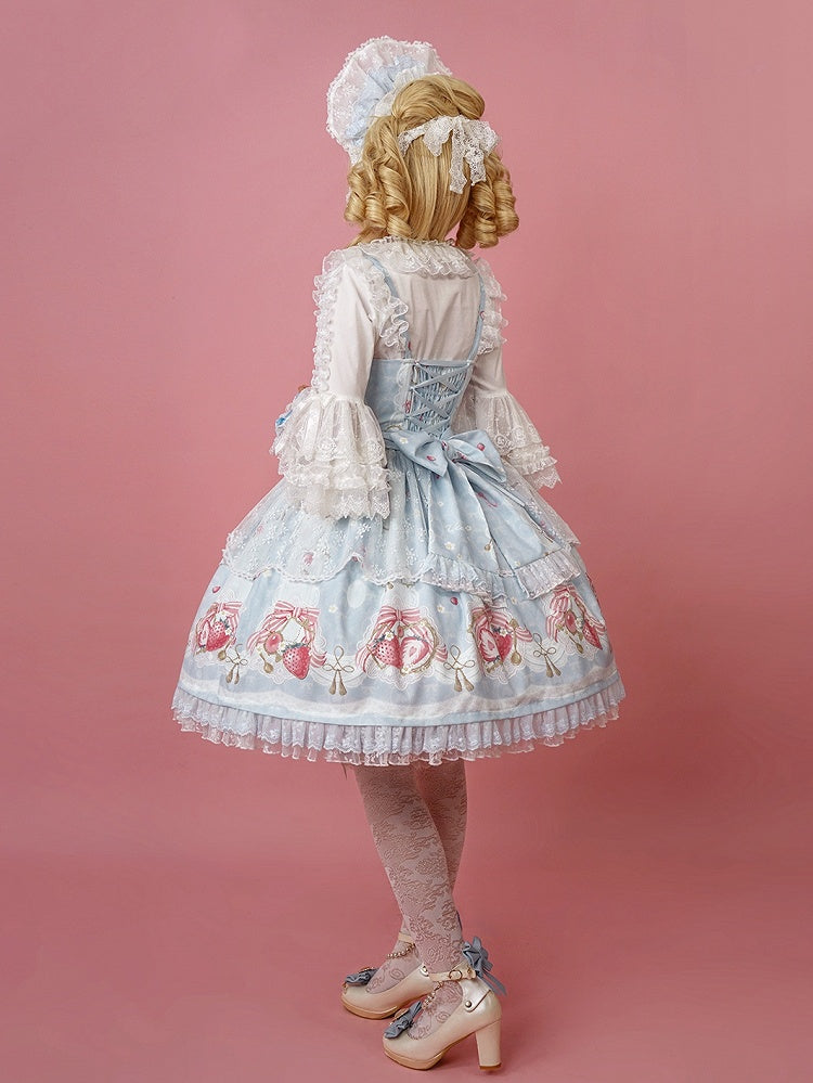 Sweet Lolita Print Blue Strawberry Skirt Jumper